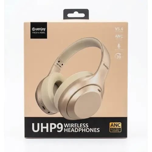 Uenjoy UHP9 Wireless Bluetooth Headphones - Champagne Gold | ANC Active Noise Cancelling, V5.4, 70H Playtime, Over-Ear Headset with Mic + Premium Box